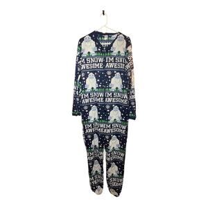 Dec 25th Men's I'm Snow Awesome Yeti Blue One Piece Sleep Zipper Closure Size M